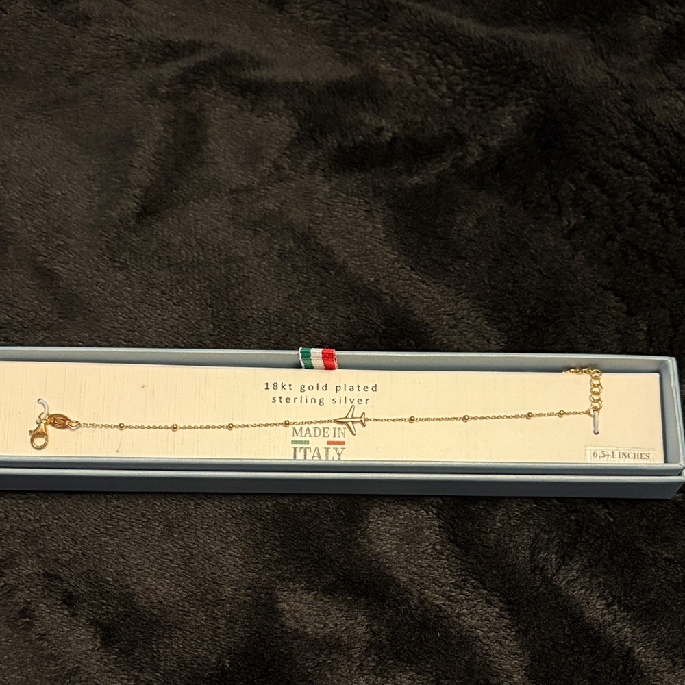 18K Gold Plated Sterling Silver Airplane Bracelet Made in Italy